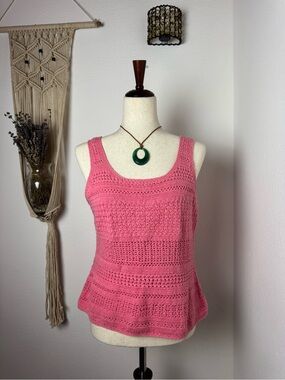 White Stag Pink Crochet Knit Tank Top